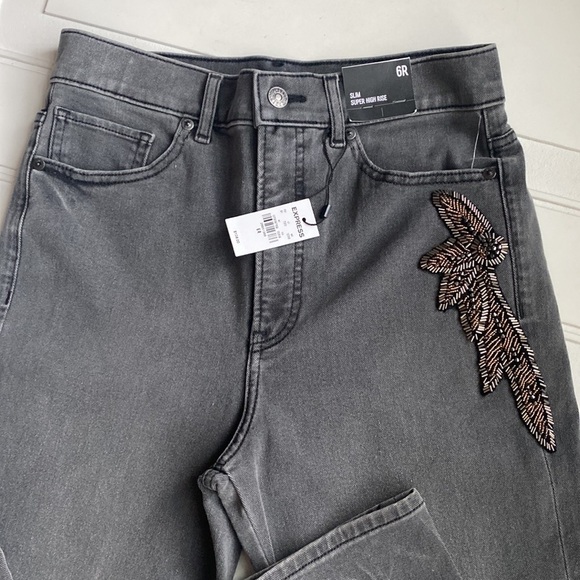 NWT Express Super High Waisted Black Beaded Side Slim Jeans 6R - Picture 9 of 10